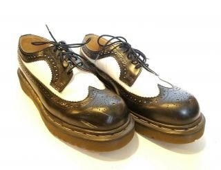 VTG Dr Doc Marten Shoes Brogue Black White Wingtip Men ' s US 8 Rockabilly 3989/34 2