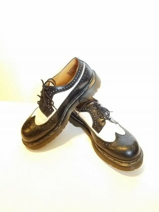 VTG Dr Doc Marten Shoes Brogue Black White Wingtip Men ' s US 8 Rockabilly 3989/34 3