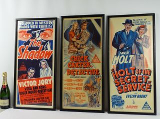 Art : 3 Rare C1940s Framed Gum Shoe Detective Movie Posters Inc The Shadow