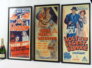 Art : 3 RARE c1940s Framed Gum shoe Detective Movie Posters inc The Shadow 2