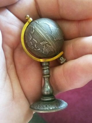 Very Rare Antique Brevet Swiss Figural Miniature Globe World Watch Silver Bronze