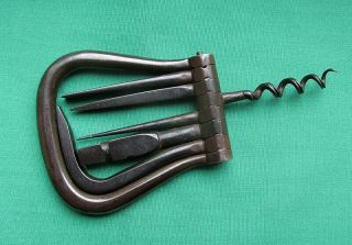 Quality Antique Steel Six Tool Folding Bow Corkscrew By Maker - B.  B.  Wells 4