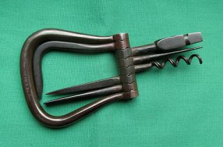 Quality Antique Steel Six Tool Folding Bow Corkscrew By Maker - B.  B.  Wells 6