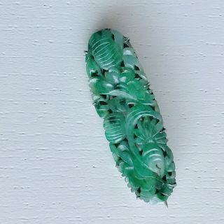 Antique Chinese Jade Brooch With Silver Inlay