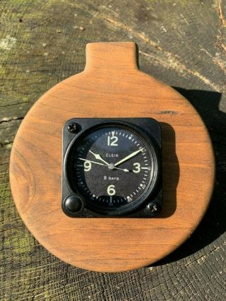 Elgin A - 11 Wwii Vintage 8 Day Aircraft Cockpit Clock W/ Custom Hanging Stand Exc