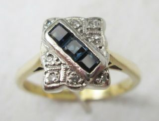 Fine Antique Art Deco 18ct Gold Stone Diamond & Sapphire Ring Size L