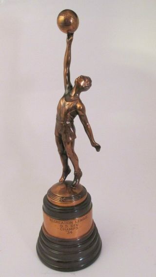 Vtg 1934 Copper Basketball Trophy.  Made By Dodge Chicago Ill.  12.  75 " High Nr