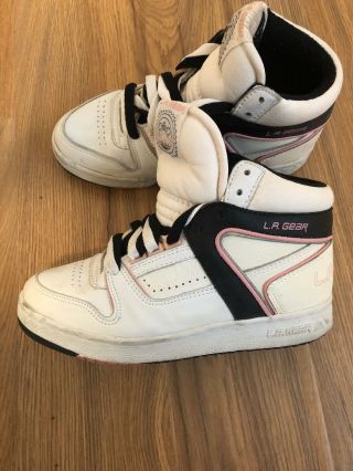 La Gear Sneakers Vintage 80s 90s High Top White Pink Black Shoes Size 6 1/2