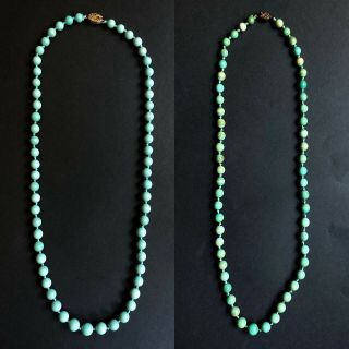 2 Vintage Chinese Turquoise Colored Beaded Necklace Gilted Silver Filigree Clasp