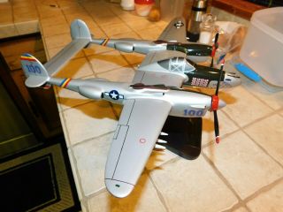 Vtg.  Toys & Models Usaaf P - 38j Lightning Mahogany Airplane Desk Top 1/32 Model