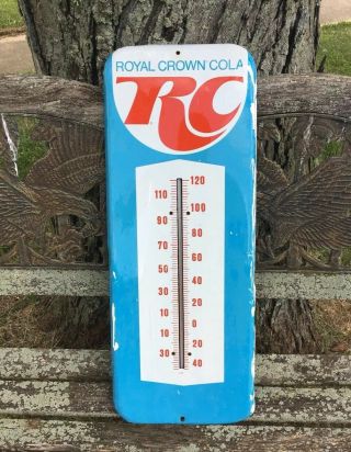 Vintage Royal Crown Rc Cola Metal Thermometer / Sign