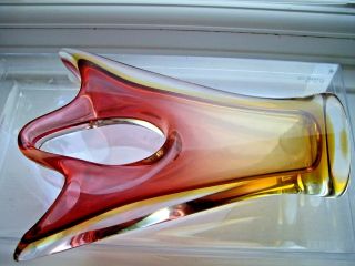 Large Vintage Murano Art Glass Uranium Sommerso Organic Winged Sculpture Vase