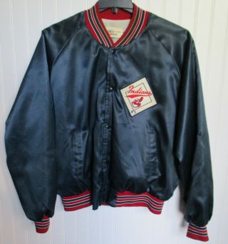 Vintage Cleveland Indians Satin Snap Up Jacket Coat Sports Wearhouse Sz Xxl