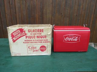 Rare Vintage 1960s Red Coca Cola Cooler With Cardboard Box