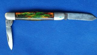 Vintage Ikco Crhistmas Tree Handles 2 Blade Equal End Pocket Knife.