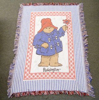 Vintage 47 " Rare Eden Blue Red Hat Paddington Bear Woven Tapestry Throw Blanket