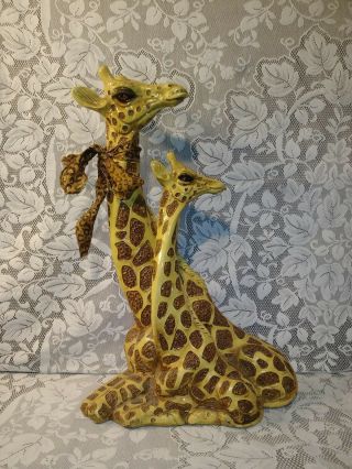 Vintage Marwal Ind Inc Mother Baby Giraffe 25 " Tall Chalkware Painted Statue