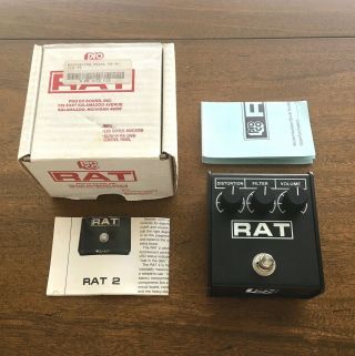 Vintage 1992 Flat Box Proco Rat 2 Pedal Motorola Lm308n Chip Woodcutter Label