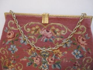 Large Vintage French Bag Shop Miami Floral Tapestry Needlepoint Purse Bag EUC 3