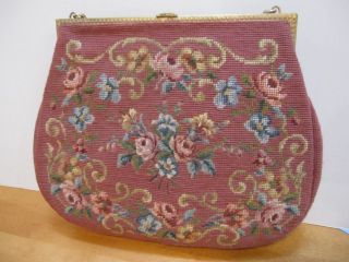 Large Vintage French Bag Shop Miami Floral Tapestry Needlepoint Purse Bag EUC 4
