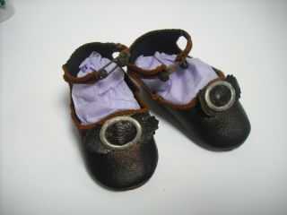 Leather 2¾ " Antique Doll Shoes French / German With Initials.  Size 7