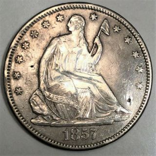 1857 - S Seated Liberty Half Dollar Coin Rare Date