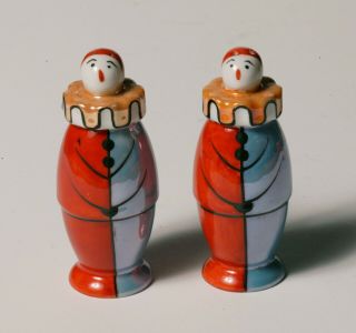 Rare Vintage Art Deco Noritake Salt & Pepper Set - Figural Clowns In Luster