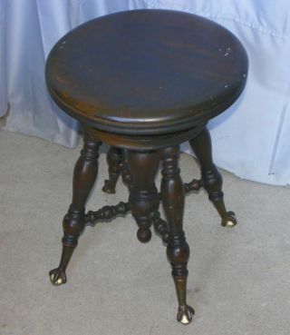 Antique Oak Piano Stool - Adjustable Heights - Claw Feet