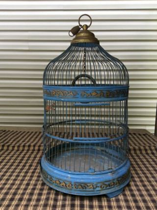 Vintage Antique Metal Bird Cage Blue Paint