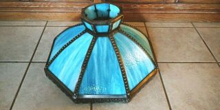 Antique Victorian Slag Stain Opalescent Glass Panel Art Deco Hanging Lamp Shade