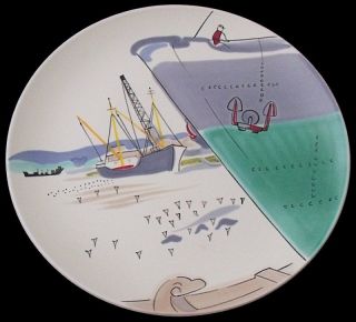 Rare Poole Pottery " Freya / Vz Poole Harbour " Plate By Ann Read - 1950 