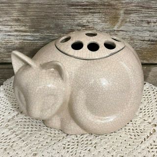 Vintage Tiffany & Co Crackled Ceramic Cat Flower Vase Floral Frog Potpourri