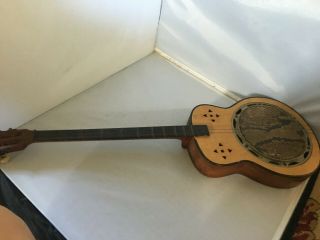 Vtg Primitive Hand Made Rustic Acoustic Folk Art Guitar 3 String Snake Skin Head