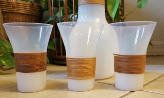 Vintage Kastrup Raymor Denmark White Milk Glass Decanter & Drinking Glasses Set 11