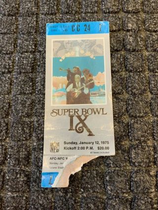 Vintage Bowl Ix Ticket 1975 Pittsburgh Steelers Mean Joe Greene