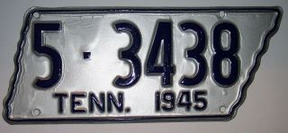 Vintage 1945 Tennessee State Shaped License Plate 5 - 3438 Sullivan County