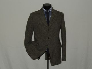 HARRIS TWEED made in England men ' s vintage Green bone jacket coat 38 R 3