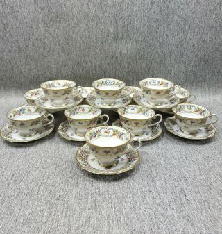 Rare Schumann Dresden Flowers Chateau Footed Tea Cups With Reticulated Saucers S