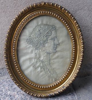 Rare Icelandic Silk Embroidery Portrait From 1700s,  Frame.
