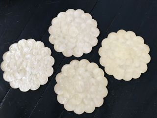 4 Vintage Mother Of Pearl Capiz Shell Placemats - Round & Scalloped Edges