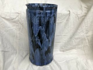 Rare Brush Mccoy Pottery Blue Onyx Umbrella Stand Floor Vase Greek Key Pattern