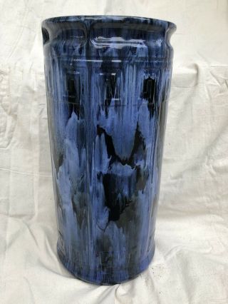 RARE Brush McCoy Pottery Blue Onyx Umbrella Stand Floor Vase Greek Key Pattern 2