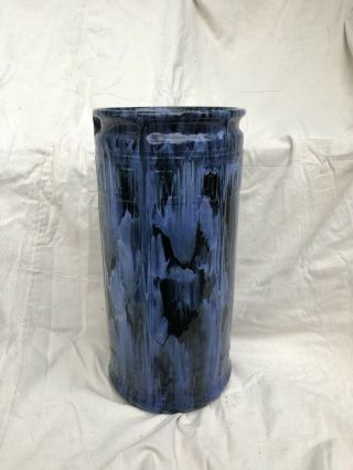 RARE Brush McCoy Pottery Blue Onyx Umbrella Stand Floor Vase Greek Key Pattern 3