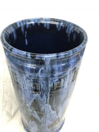 RARE Brush McCoy Pottery Blue Onyx Umbrella Stand Floor Vase Greek Key Pattern 4