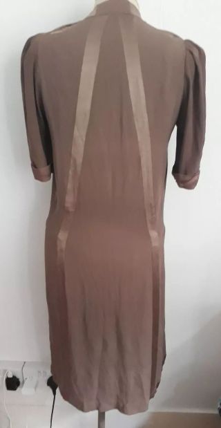 vintage 1920s art deco dropped waist brown silk dress gatsby size 12 6