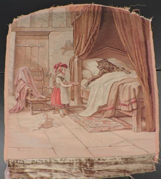 Antique 18th C Hand Woven Scenic Tapestry Of Little Red Riding Hood