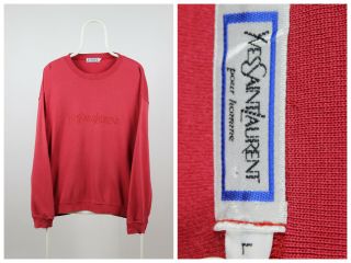 Vintage Yves Saint Laurent T - Shirt 80s Long Sleeves Big Logo Red Size L