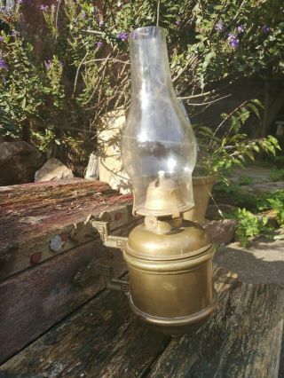 Vintage Ornate Brass Wall Hanging Oil / Paraffin Lamp