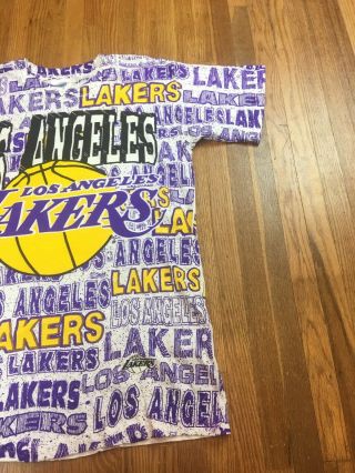 Vintage Los Angeles Lakers Mens Shirt Sz M All Over Print Graffiti Single Stitch 2