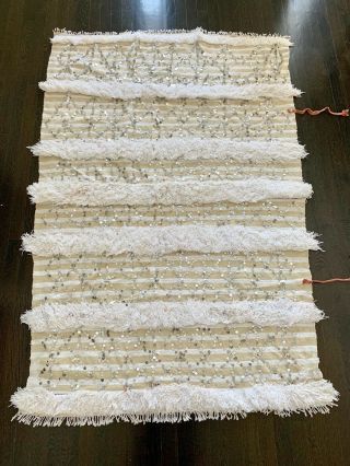 Moroccan Wedding Blanket Vintage Handmade Handira Wool/cotton/sequins